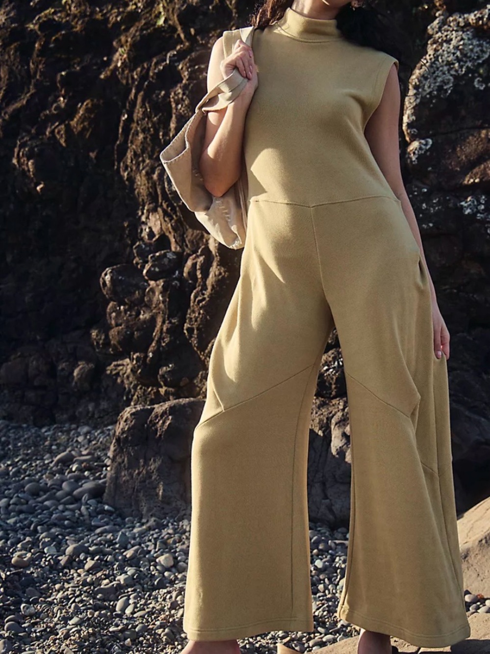 Free People Nat One-Piece Sleeveless Wide-Leg Jumpsuit in Olive